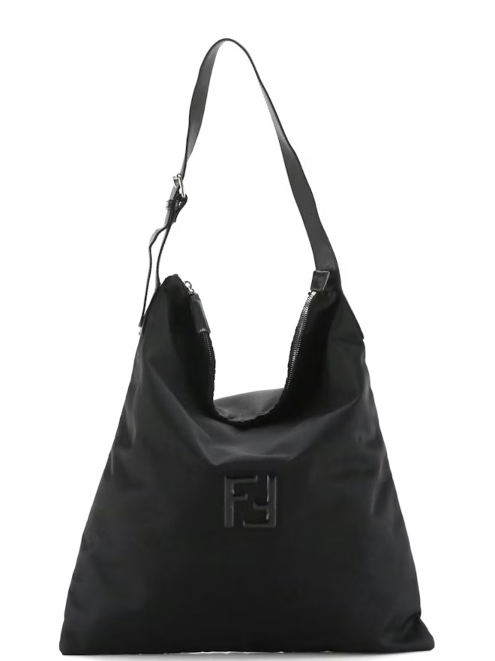 Authentic Vintage Fendi Black Nylon FF Logo Hobo Bag